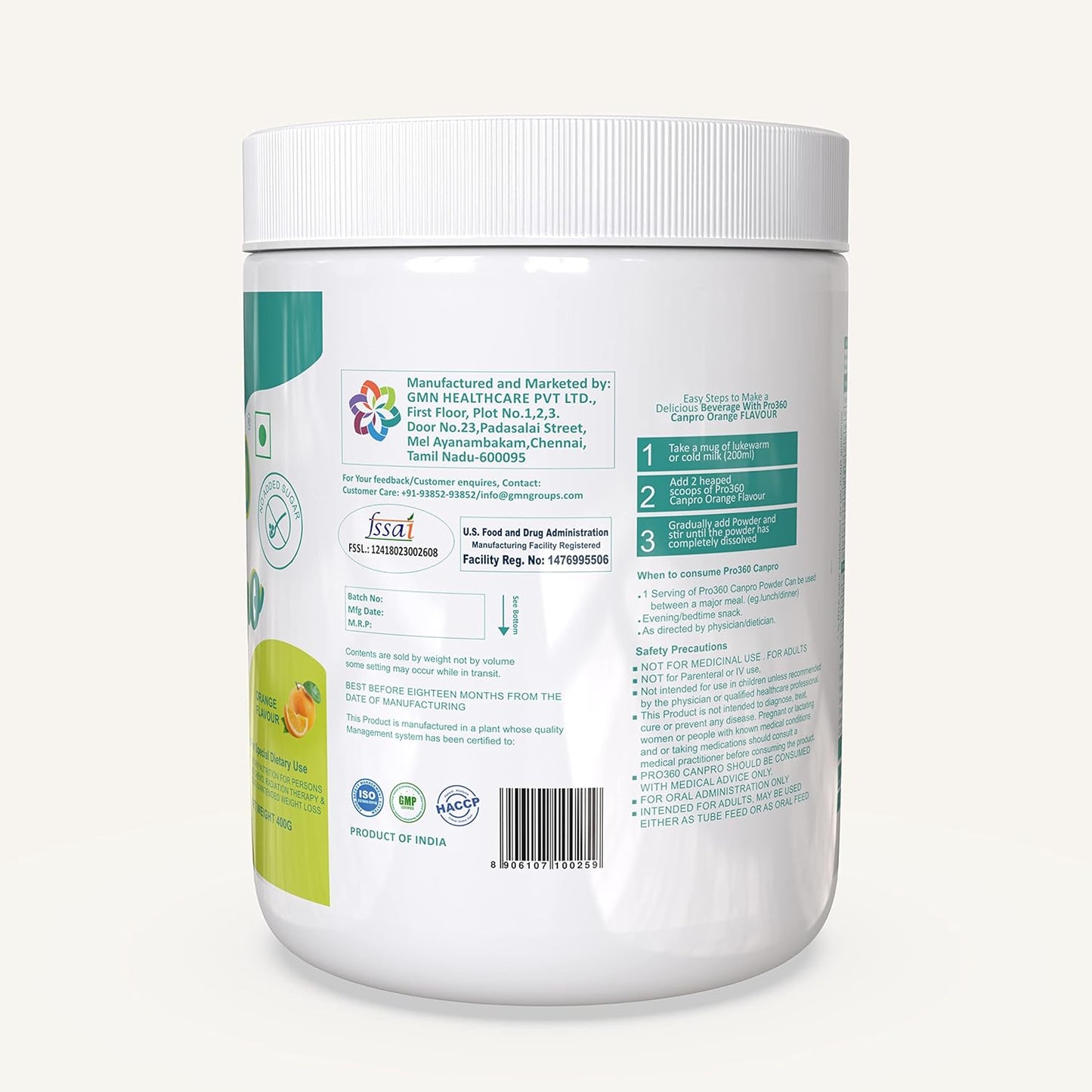 Pro360 Canpro Nutrition Supplement Powder for Chemo/Radiation Therapy Induced Weight Loss, Protein Rich with Essential Nutrients, Orange Flavor, 400G (Pack of 1), Powder
