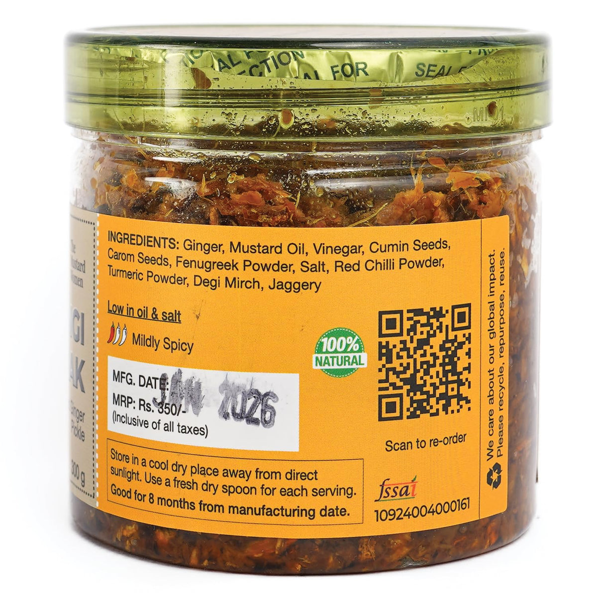 The Mustard Women Atrangi Adrak Pickle 300 g | Himachali Ginger Achar | Homemade Style Traditional Recipe | No Preservatives | Tangy & Mild Spicy Indian Pickle