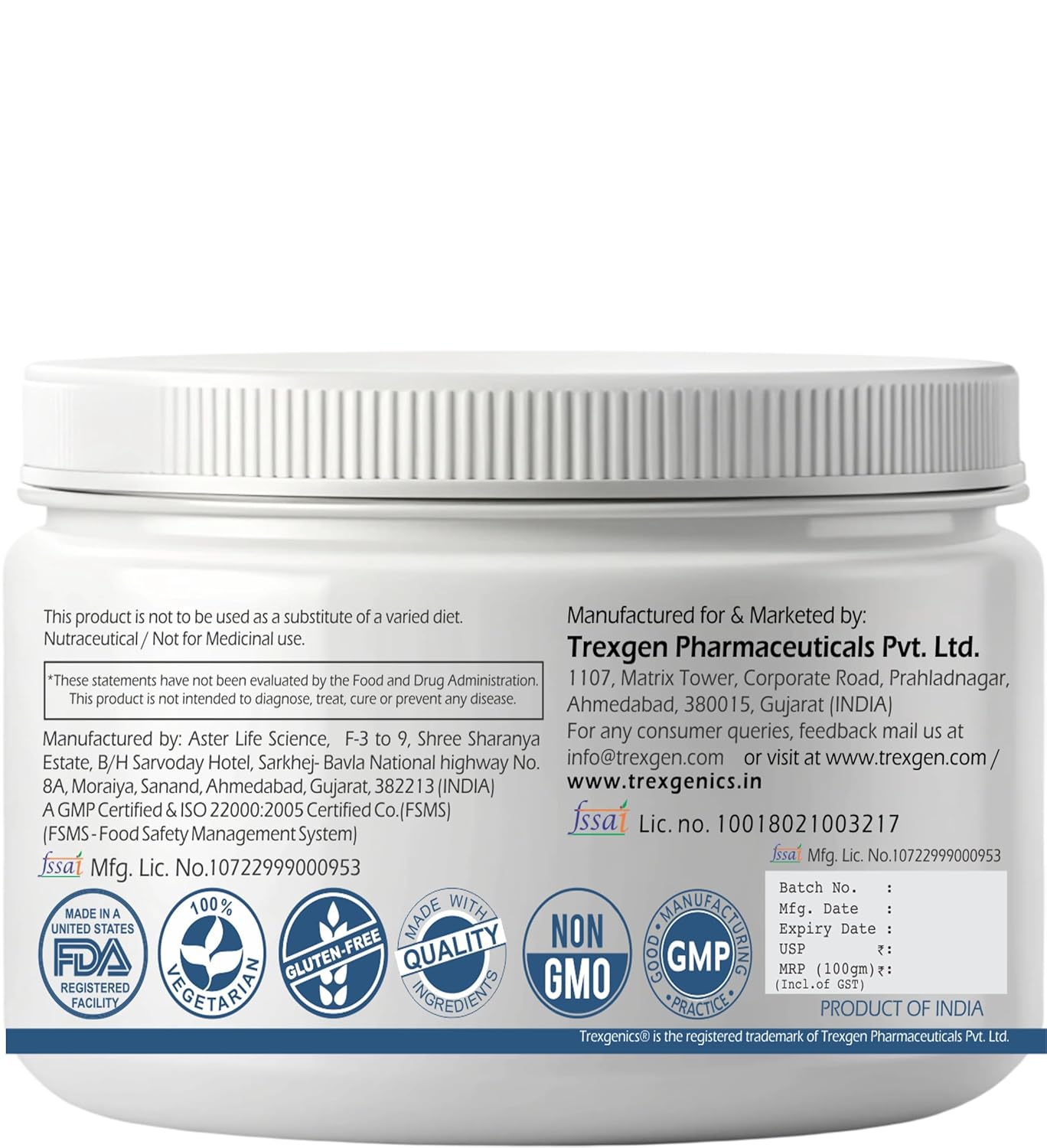 Trexgenics L-LEUCINE PHARMACEUTICAL USP grade 33 Servings, Unflavoured Pure Powder Recovery, Muscle Preservation, Muscle Growth (100 gram)