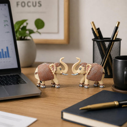 Peach Cream Mini Elephant Showpiece Pair, Car Dashboard, 3 Inch