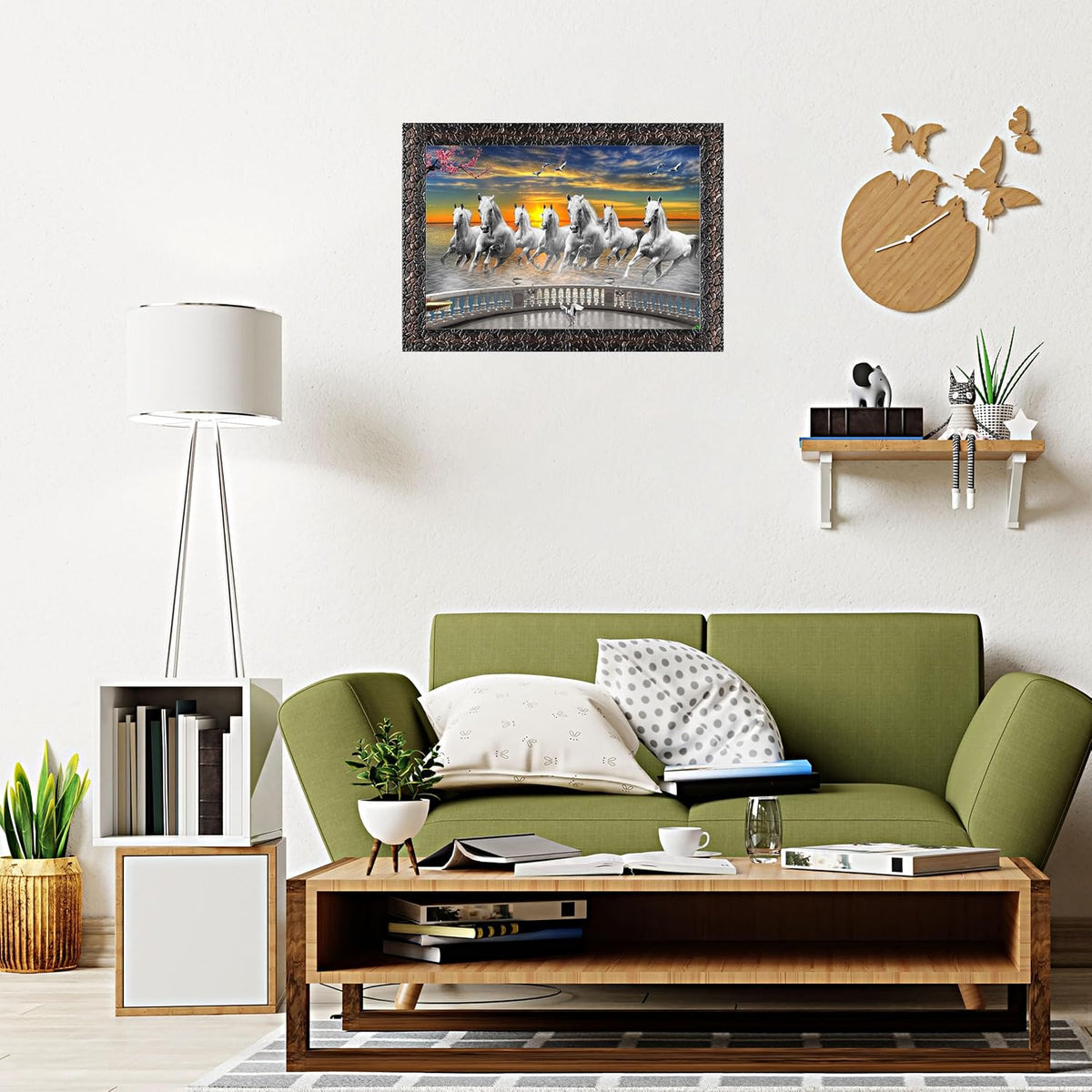 Running Seven Horses Painting With Frame Style 13