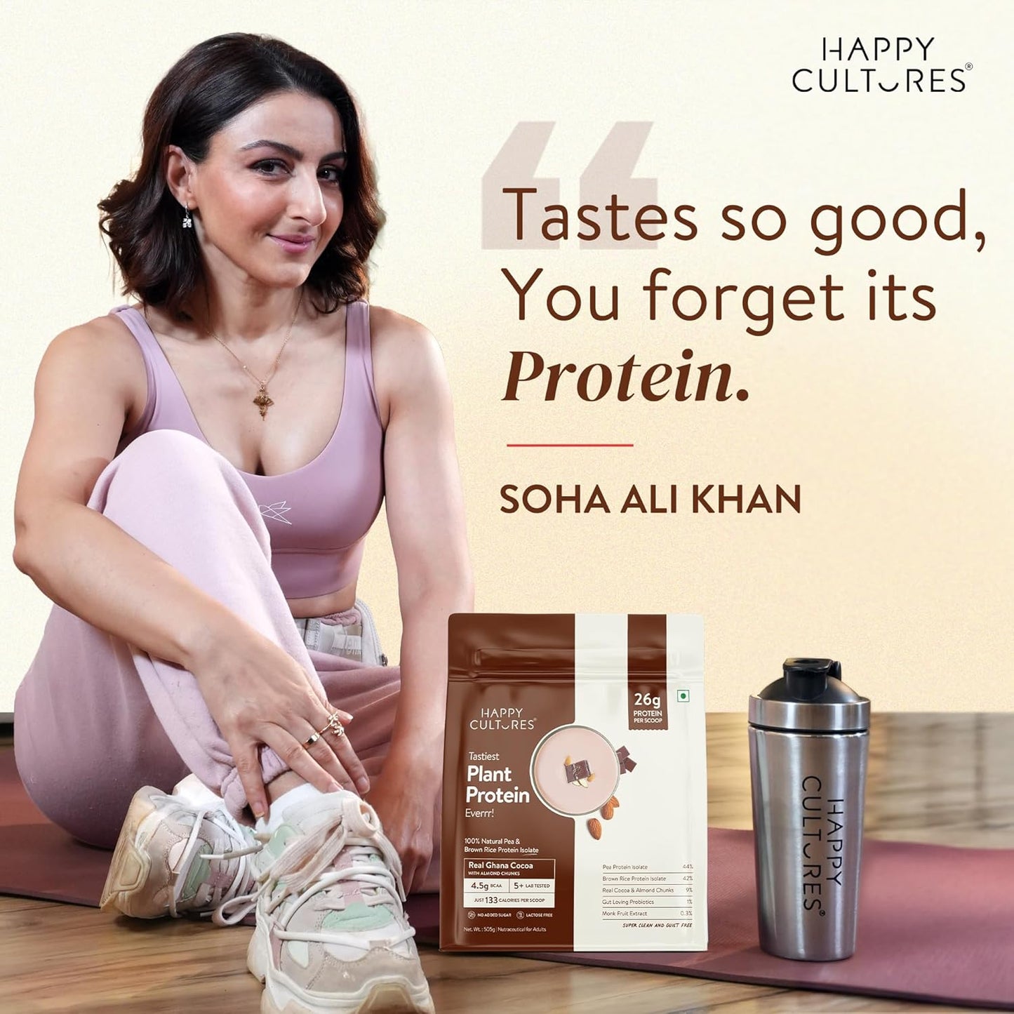 Plant Protein, Vegan, Chocolate, Pea Protein, Brown Rice, Ashwagandha, KSM66, Probiotics, Dairy Free, No Sugar Added, Amino Acids, Digestive Health, Protein Powder, Muscle Recovery, Happy Cultures