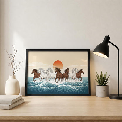7 Horse Vastu Wall Painting (Landscape Collection) (Natural, Design 20, 48L x 33W cm)