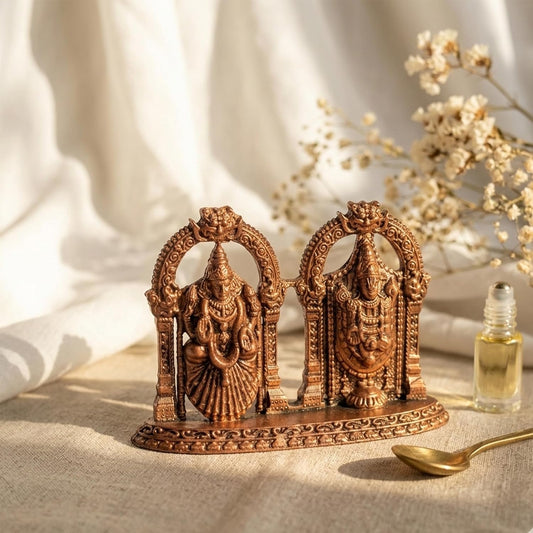 Pure Copper Balaji Lakshmi (Laxmi) Murti | Handcrafted Copper Idol for Pooja Room, Vastu Decor | Traditional & Auspicious Religious Hindu God Showpiece & Gift Item | 60gm (5x7 cm)