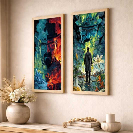 Minimalist Desert Wall Art Set of 2 Framed Prints | Sun & Moon Cactus Landscape Posters with Frame, Boho Neutral Abstract Nature Wall Decor, Scandinavian Aesthetic Artwork for Living Room, Bedroom, Office, Natural Wood Frames (Art-17, 10x19inch, Wooden)