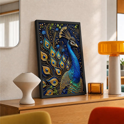 Royal Peacock Framed Wall Art, Black, 10x13 Inches