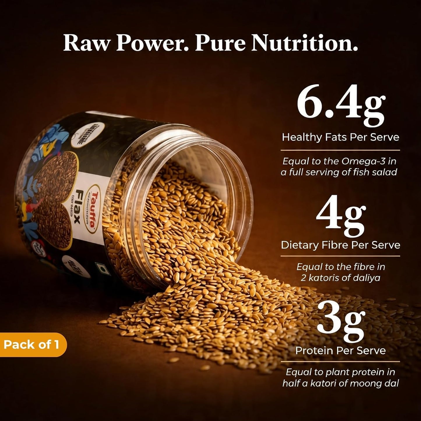Tauffa Flax Seeds 250g | Omega 3 Rich Superfood Seeds | High Fiber & Protein | Gluten Free Vegan Seeds for Smoothies, Salads, Baking & Daily Nutrition