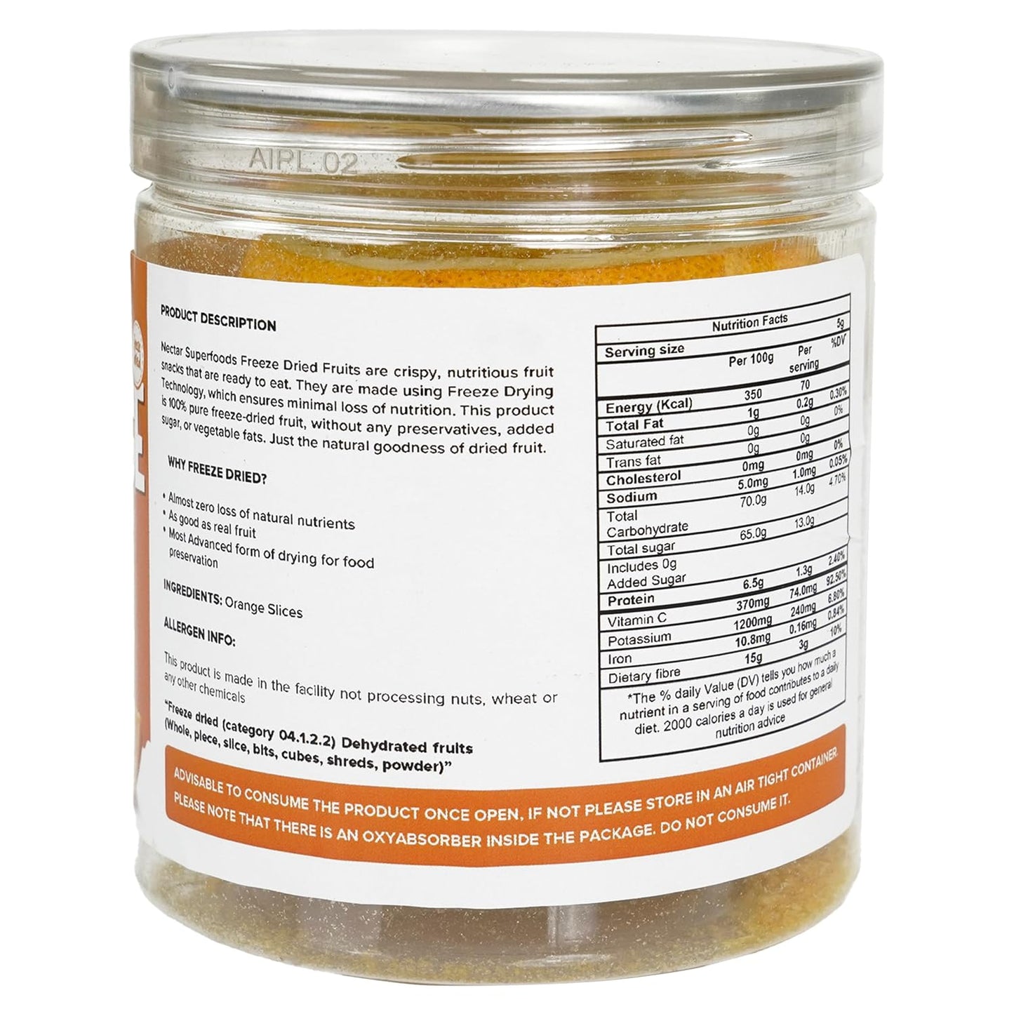 Freeze Dried Orange Slices – 30g Jar Pack of 1 | 100% Natural Crispy Fruit Snack | No Added Sugar | Healthy & Lightweight |