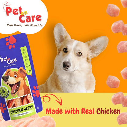 Pet en Care Chicken Jerky Dog Treats, 75gm | Protein Rich | Vitamin Enriched | All Breeds and Sizes