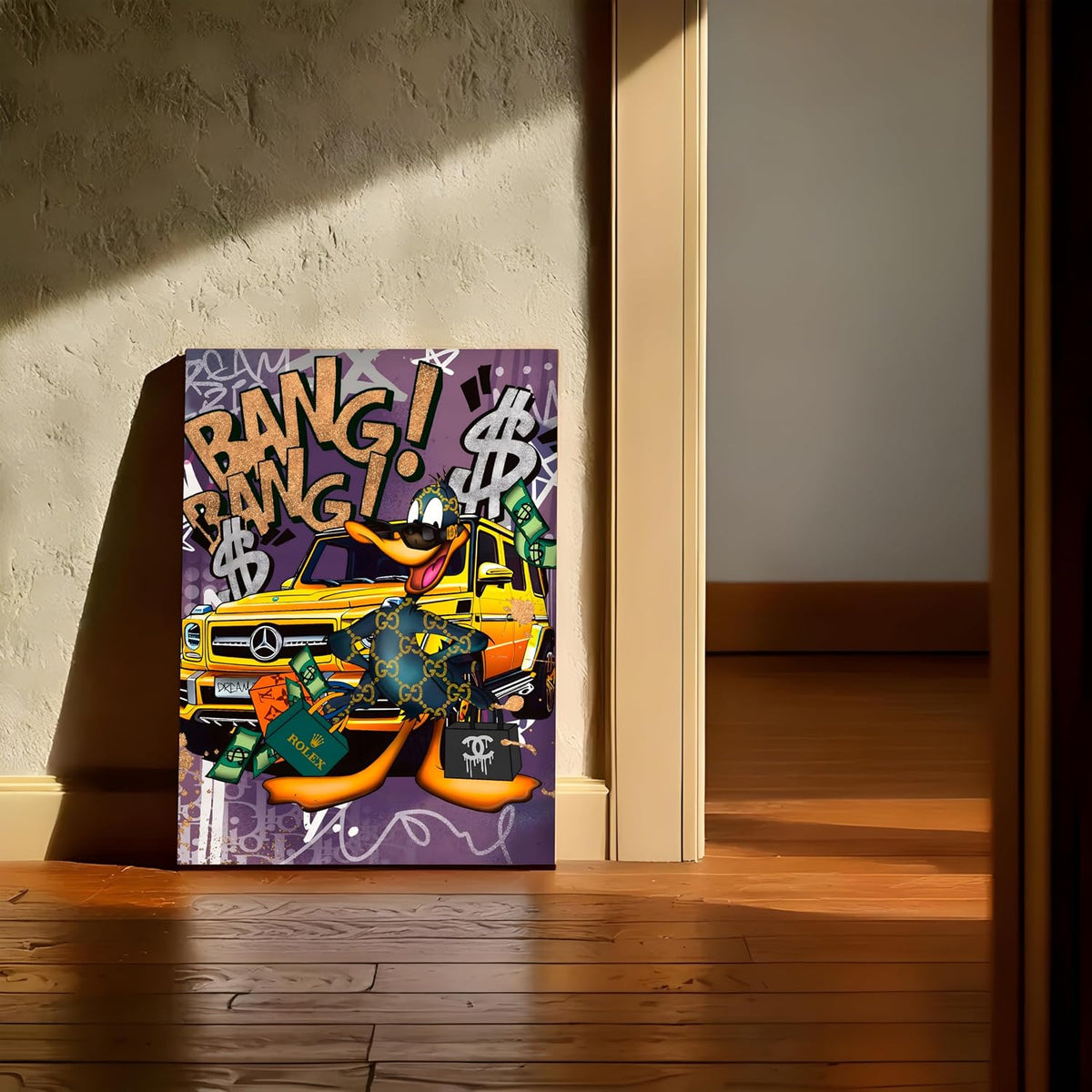 Luxury Street Pop Art Duck Canvas Wall Art Painting For Living Room | Money & Success Graffiti Style Wall Painting | Modern Wall Décor for Home & Office, 41x56 cm