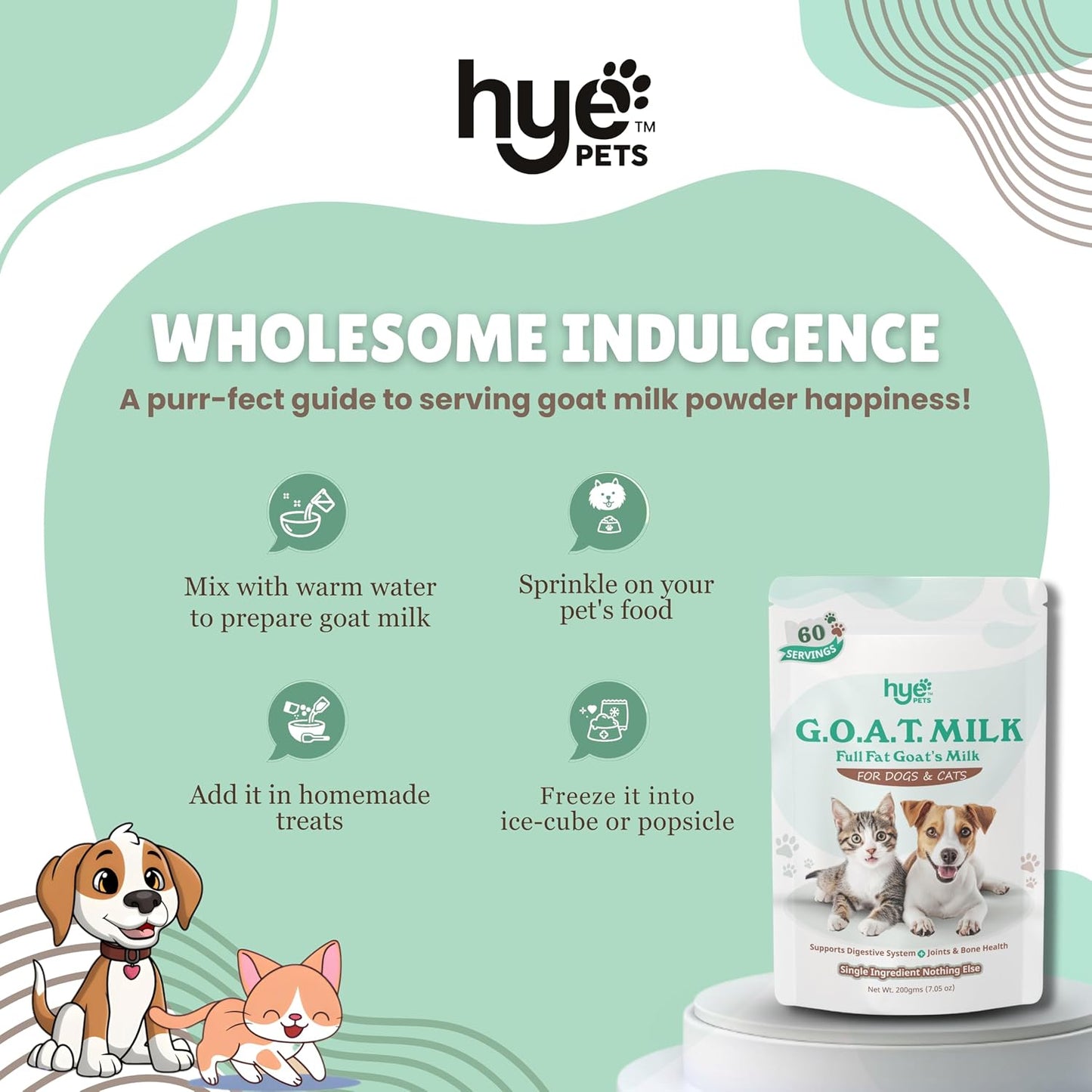 HYE Pets Full Fat Goat Milk Powder for Dogs & Cats | 200g