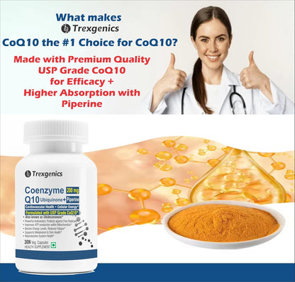 Trexegenics CoQ10 supplement with a doctor giving a thumbs up, highlighting premium quality and efficacy.