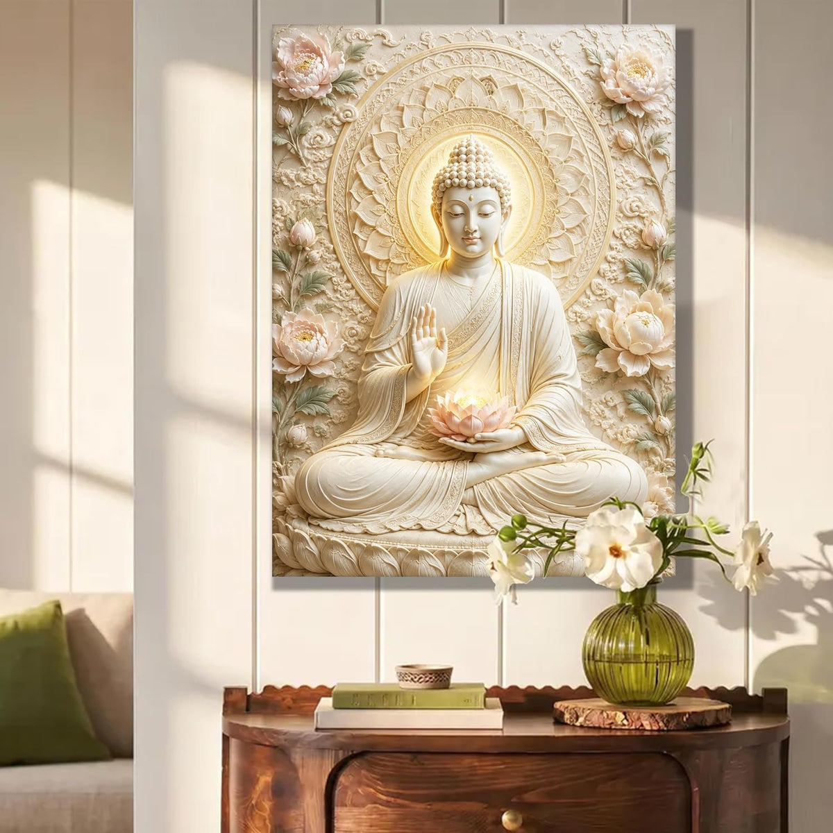 Spiritual Buddha Painting for Living Room, Buddha wall Art Painting for living room, Bedroom, office and Meditation Room, Canvas, 16x22 Inch
