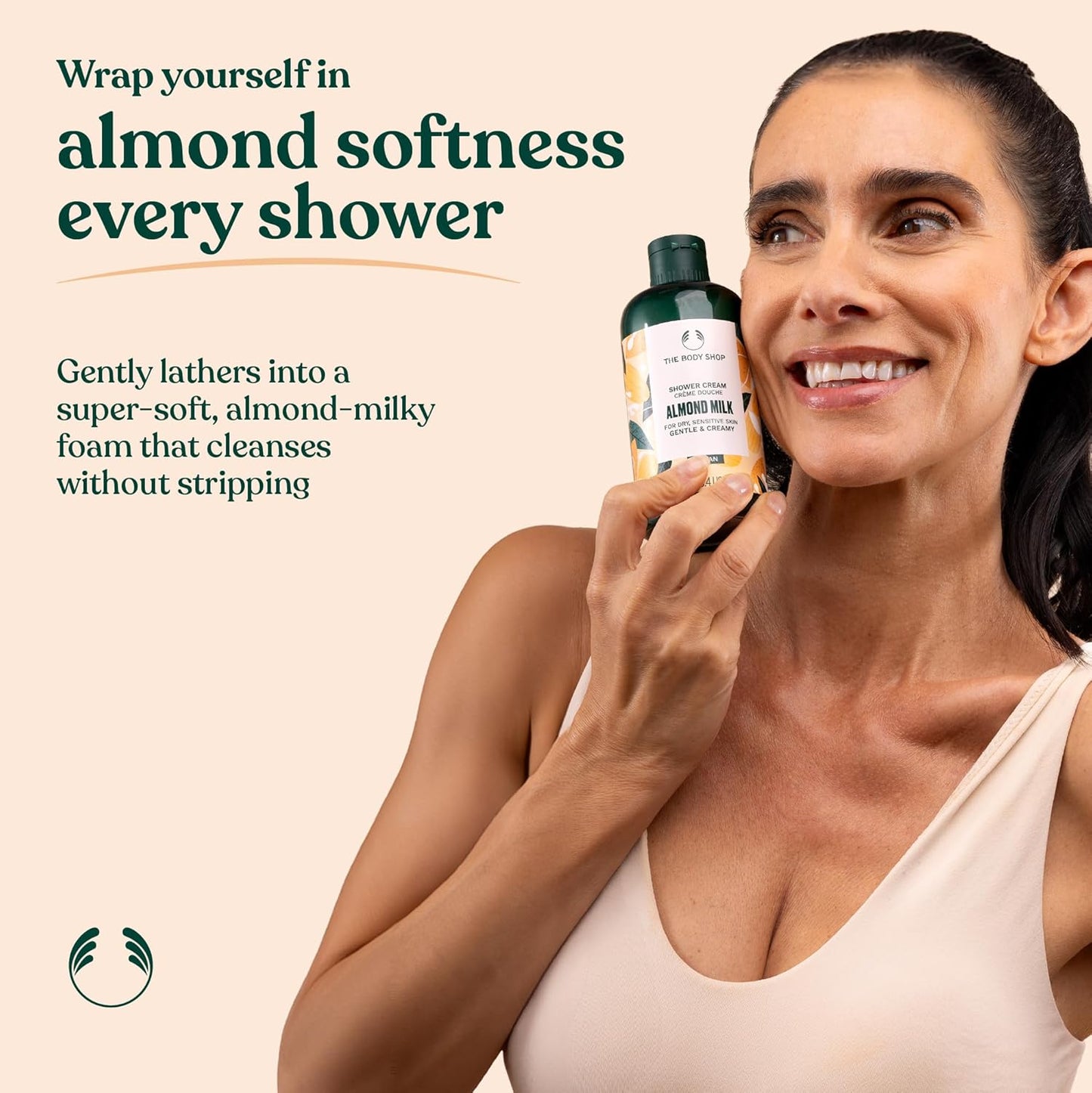 The Body Shop Almond Milk Soothing & Caring Shower Cream, 250 ML - Dry, Sensitive Skin | Cleanse, Help Soften & Comfort |Vegan