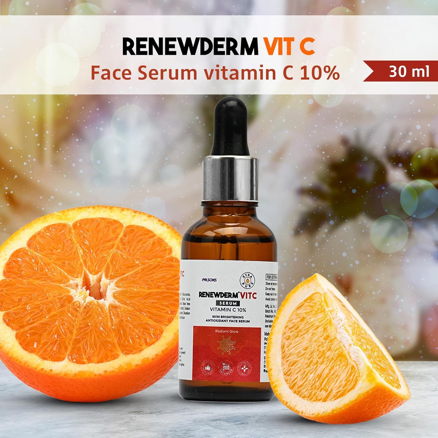 RENEWDERM Vit C Serum Skin Brightening Antioxidant with Vitamin C 10% | Reduces Dark Spots I For Glowing Skin | With Vitamin-C, Aloe Vera & Mulberry Extract, 30ml
