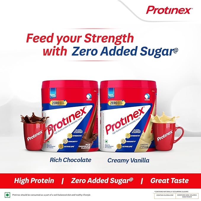 Protinex Creamy Vanilla, 400g | Get 40% daily protein requirement for strong muscles when prepared with 200ml milk | High Protein | Zero Added Sugar | Nutritional Drink for Men and Women