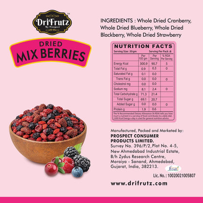 DRIFRUTZ Dried Mix Berries (250 g) | Black Blueberry and Cranberry Blend | Suitable for Snacking Cereals Baking Trail Mix and Meal Preparation | Ready to Use | Resealable Pack