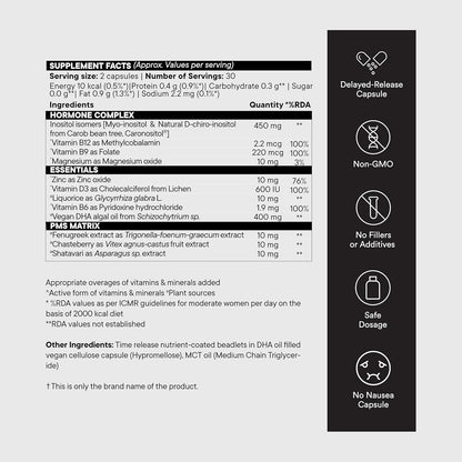 Wellbeing Nutrition PCOS Supplement for Women | Caronositol, Myo-inositol, Vitamins | Balance Hormones, Regularize Periods, Reduce Acne & Facial Hair | Weight Management | 60 Veg Capsules