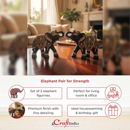 eCraftIndia Set of 2 Elephant Statue Showpiece for Home Decor Office Table | Animal Figurines Good Luck Gift for Housewarming Birthday