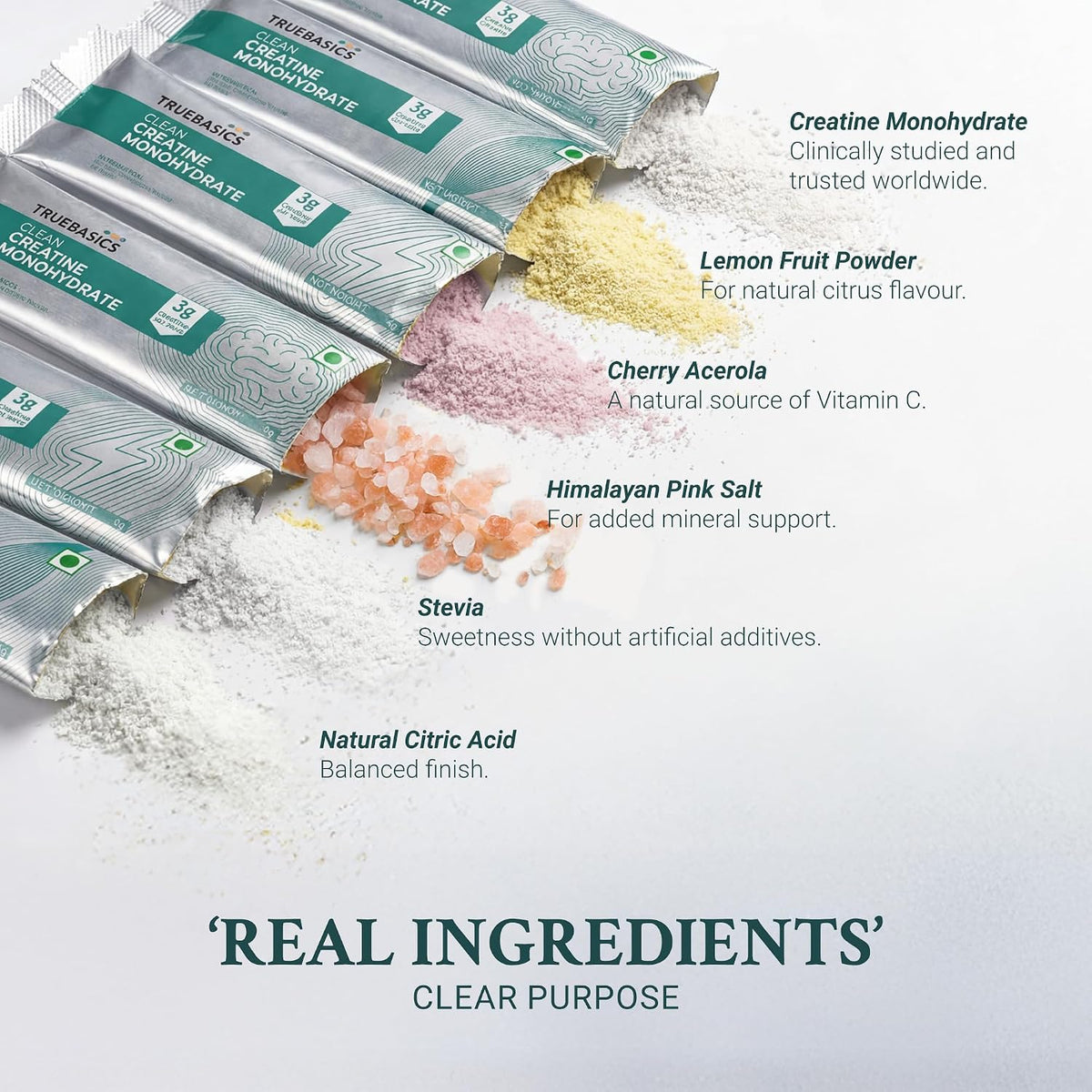 TrueBasics Clean Creatine Monohydrate Powder, Citrus Flavor, 30 Sachets