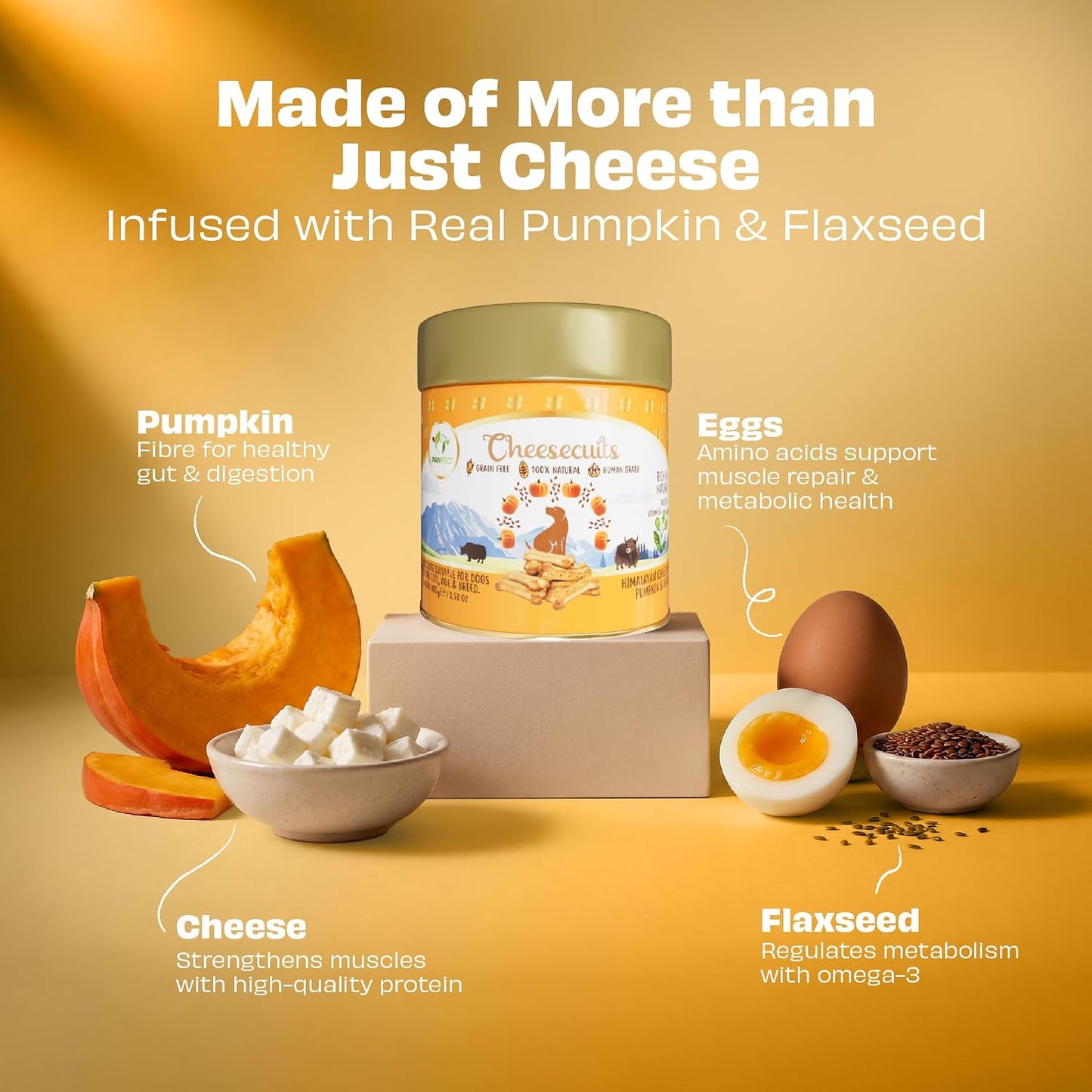 Pawfect Cheesecuits - Cheese Biscuits with Pumpkin, Flaxseeds & Eggs for Dogs- 100% Natural - Grain-Free - Hypoallergenic - Rich in Antioxidants - High-Protein Dog Training Treats (100g/3.53oz)