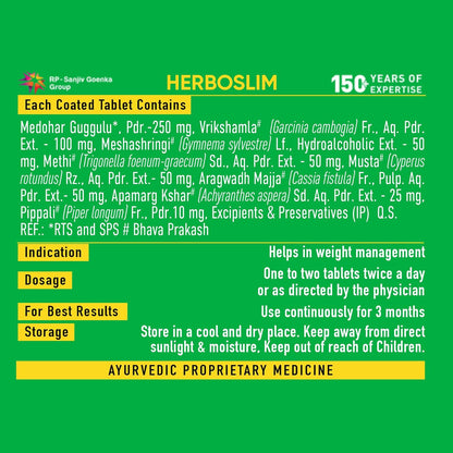 Dr. Vaidya's Herboslim Tablets | Ayurvedic Weight Loss Supplement | Strong Fat Burner for Men & Women | Supports Metabolism & Fat Loss | 30 Capsules | Herbal Fat Burners for Weight Management