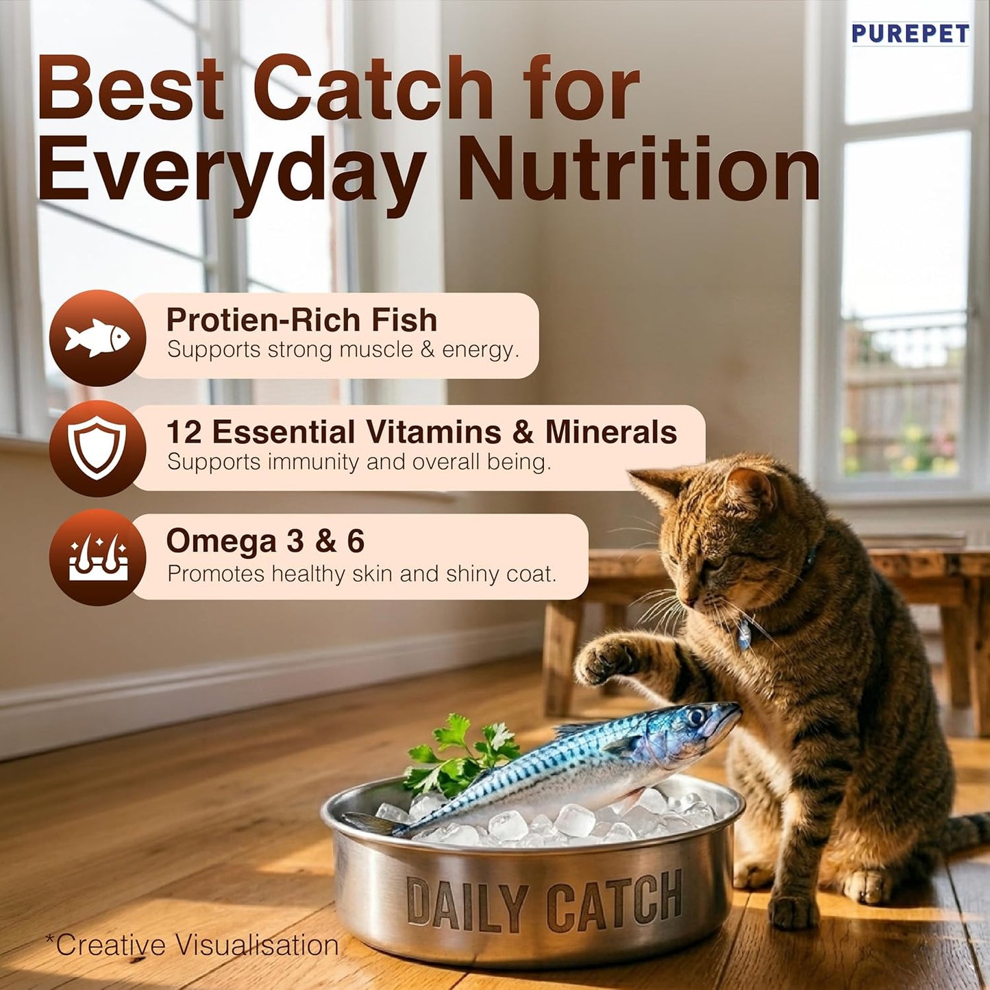 Purepet Adult Dry Cat Food 1kg | Mackerel Flavour | Hairball Protection | Heart Care with Taurine | Skin Health