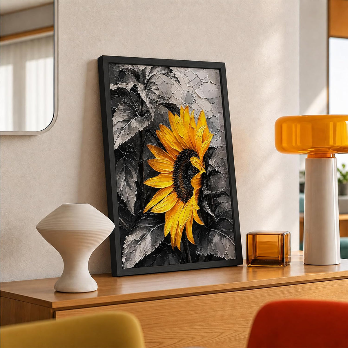 Sunflower Monochrome Framed Wall Art, Black, 10x13 Inches