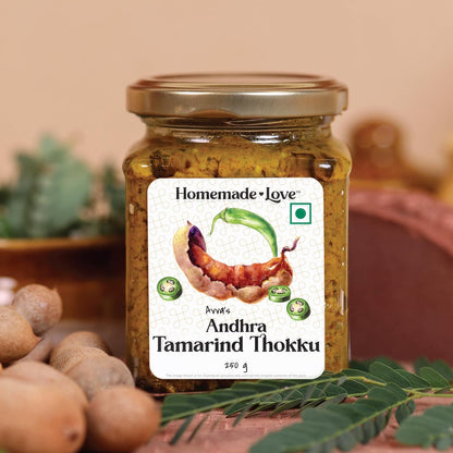 Homemade Love Andhra Tamarind Thokku (250 Gm) | Tamarind Pickle with Green Chillies Pure Natural Home Made Taste | Authentic Andhra Style Achar Perfect for Rice, Dosa, Idli & Roti | No Preservatives