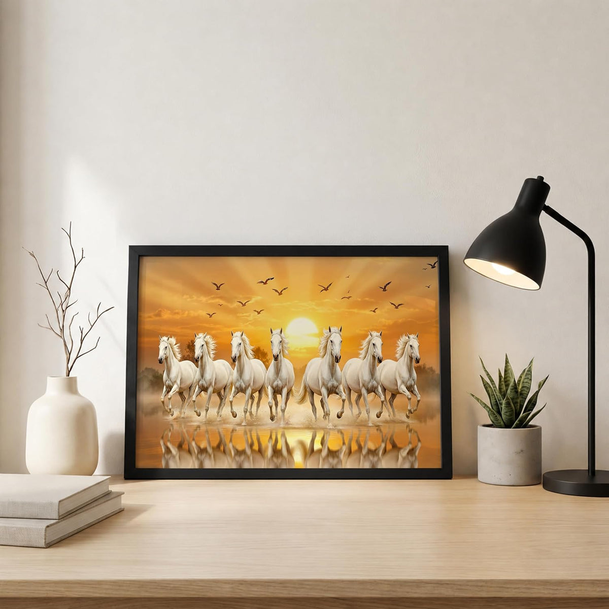 7 Horse Vastu Wall Painting (Landscape Collection) (Natural, Design 25, 48L x 33W cm)