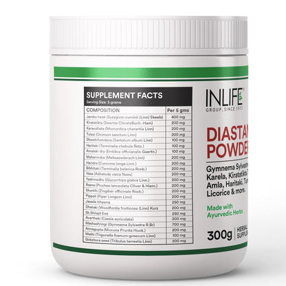 INLIFE Diastan Plus Powder| Ayurvedic Herbal Supplement| Infused with Gymnema Sylvestre, Jamun, Karela, Tulasi, Amla, Turmeric, Licorice for More Glucose Support & Metabolisam| For Men & Women 300g