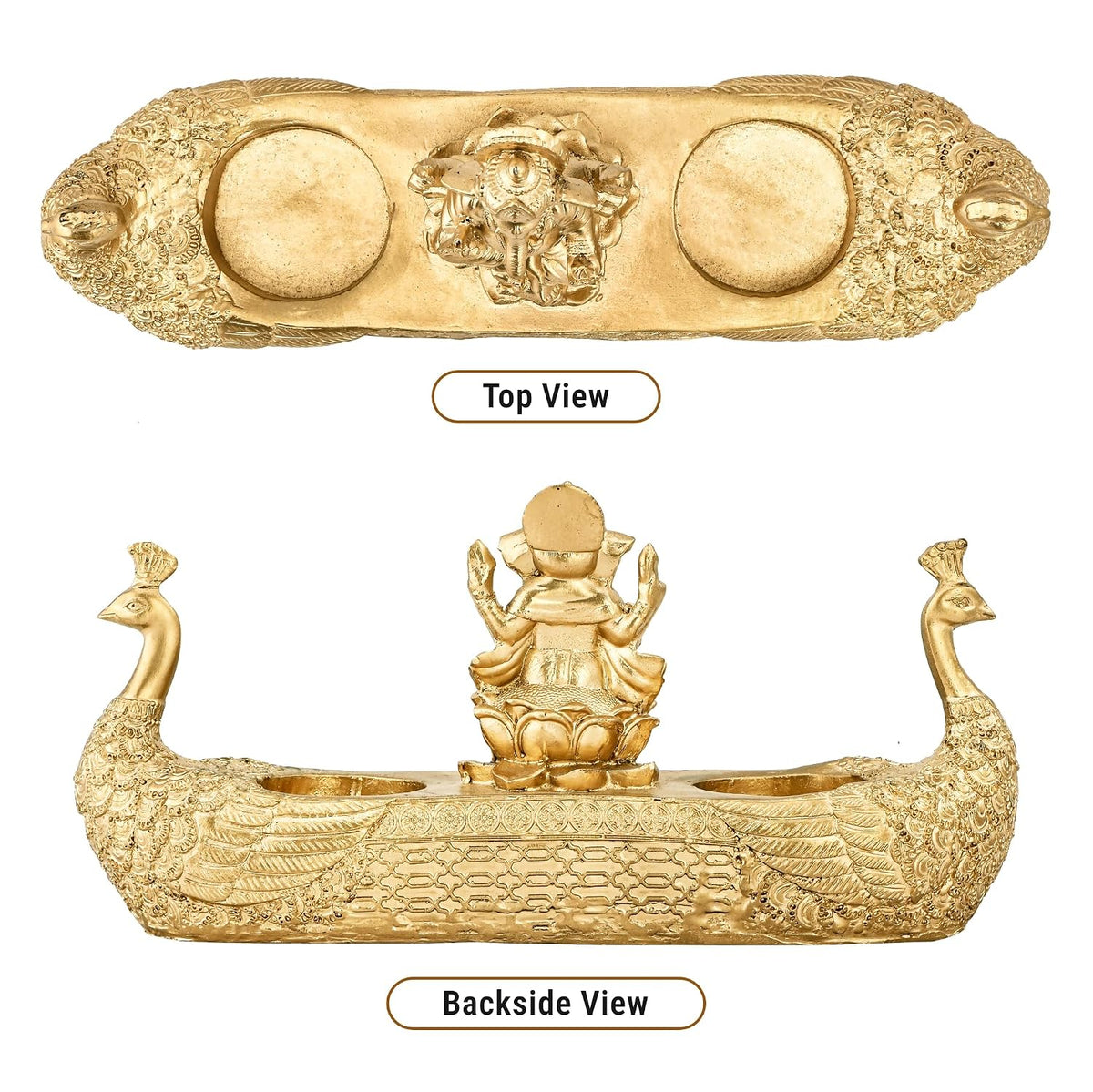 10x5 Inch Resin Lord Ganesha Idols with 2 Diya | Vinayagar Statue for Pooja Room | Ganpati Idol for Home and Office Decor | Golden