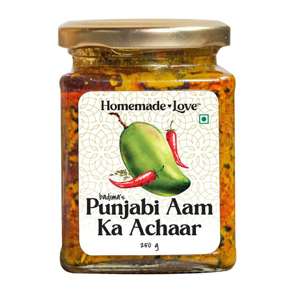 Homemade Love Authentic Punjabi Mango Pickle | Spicy & Tangy Aam Ka Achaar with Raw Mango, and spices mixed with mustard oil