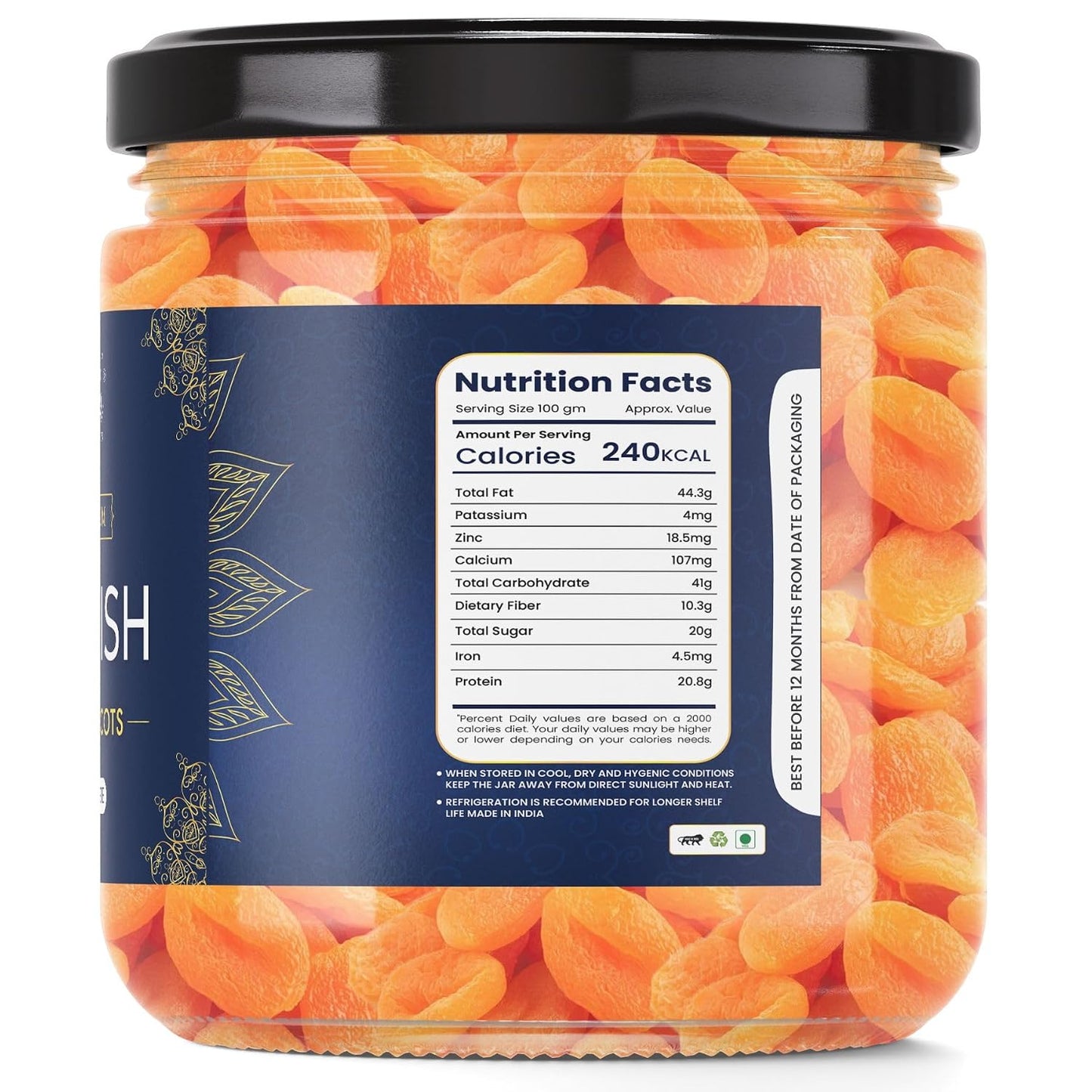 LILA DRY FRUITS Turkish Apricots 100 Grams | Naturally Dried Apricot Khubani Soft & Delicious Khurmani | Ideal for Cooking, Baking and Snacking | Premium Exotic Dry Fruit Perfect for Giftings
