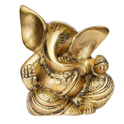 Blessing Lord Ganesha with Modak Brass Handcrafted Idol, Gold, One Size, (BGG542) Visit the eCraftIndia Store