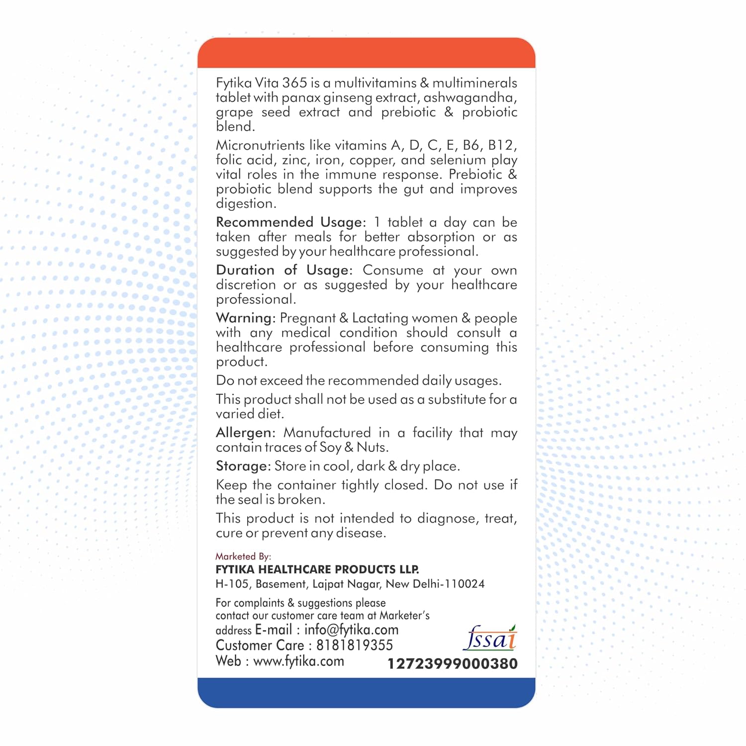 Multivitamin supplement label with text and branding on a white background