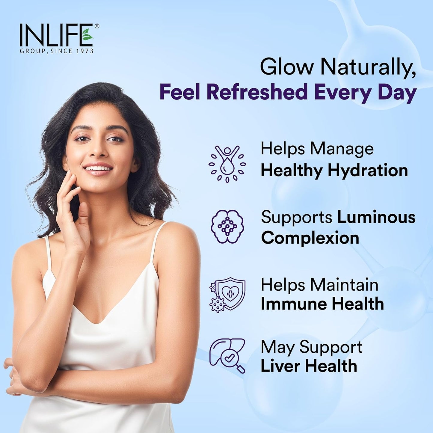 INLIFE L-Glutathione Reduced 500mg | Grape Seed Extract, Vitamin C, Hyaluronic Acid, Niacinamide, Vitamin E, Lycopene & Biotin | Antioxidant Complex for Skin & Immune Support - 30 Vegetarian Capsules (Pack of 1)