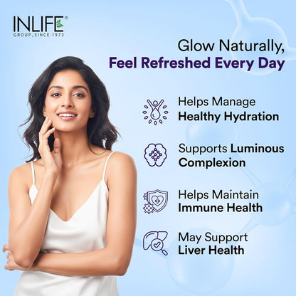 INLIFE L-Glutathione Reduced 500mg | Grape Seed Extract, Vitamin C, Hyaluronic Acid, Niacinamide, Vitamin E, Lycopene & Biotin | Antioxidant Complex for Skin & Immune Support - 30 Vegetarian Capsules (Pack of 1)