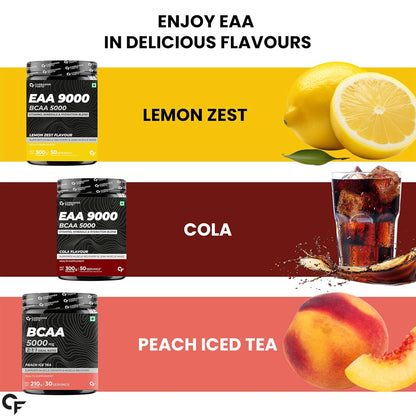 Carbamide Forte Eaa Supplement with Bcaa 5000Mg | Eaa intra workout Supplement for Men & Women with Hydration Blend & Vitamins – Peach Iced Tea Flavour - 50 Servings - Powder 300G