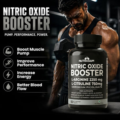 Nutrasium Nitric Oxide Supplement For Man | 2250 mg L-Arginine, 750 mg L-Citrulline with Chromium Picolinate For Supports Nitric Oxide Level, Improve Muscle Pump & Blood Flow, Boost Endurance, Stamina & Performance | 45 veg Tablets.