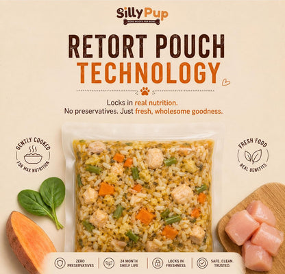 Silly Pup Chicken Rice with Vegetables Wet Dog Food | Amla, Flax Seeds, Turmeric, Ashwagandha & Pumpkin | No Sugar or Preservatives | Vet Crafted | All Breeds (1 Pouch, 100g)