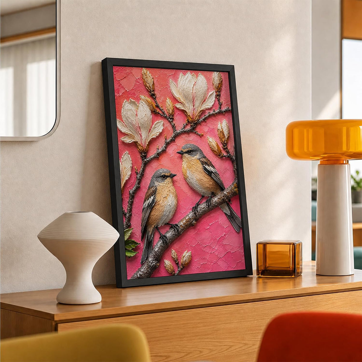 Bird Pair Magnolia Framed Wall Art, Black, 10x13 Inches