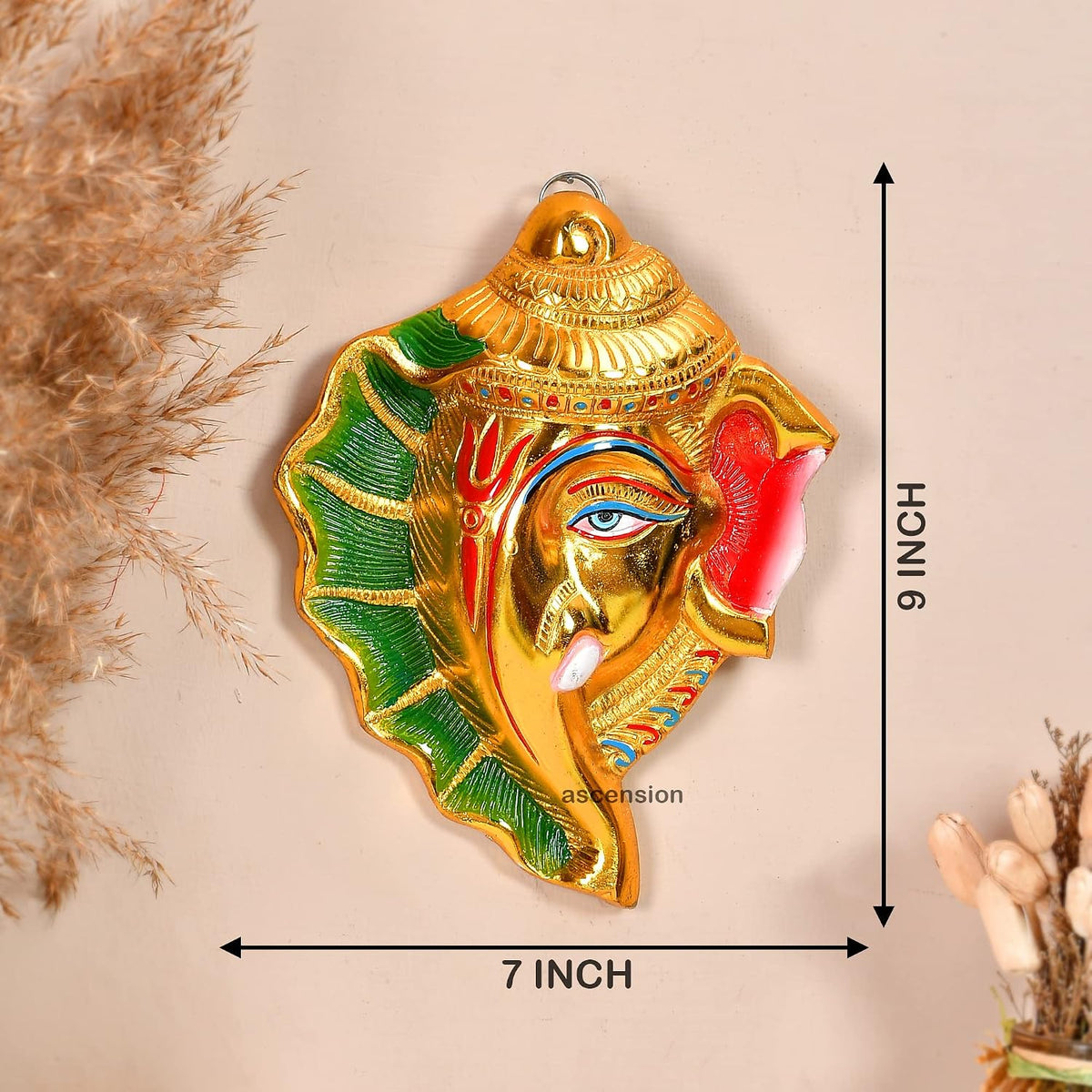 Ganesh On Shankh Ganesha God Ganpati Idol Wall Hanging Statue Spiritual Puja Vastu Showpiece Fegurine Decorative Showpiece Ganesh Ji For Home Decor Pooja Room Wall Decor