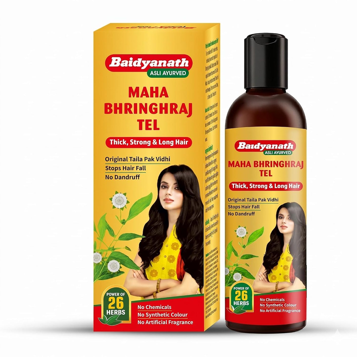 Baidyanath Mahabhringraj Tel | Ayurvedic Hair Oil | For Growth, Dandruff Control, and Hair Fall Prevention with 26 Exotic Herbs | Ayurvedic Medicated Oil | Zero Chemical & Synthetic Colour | 100 ml