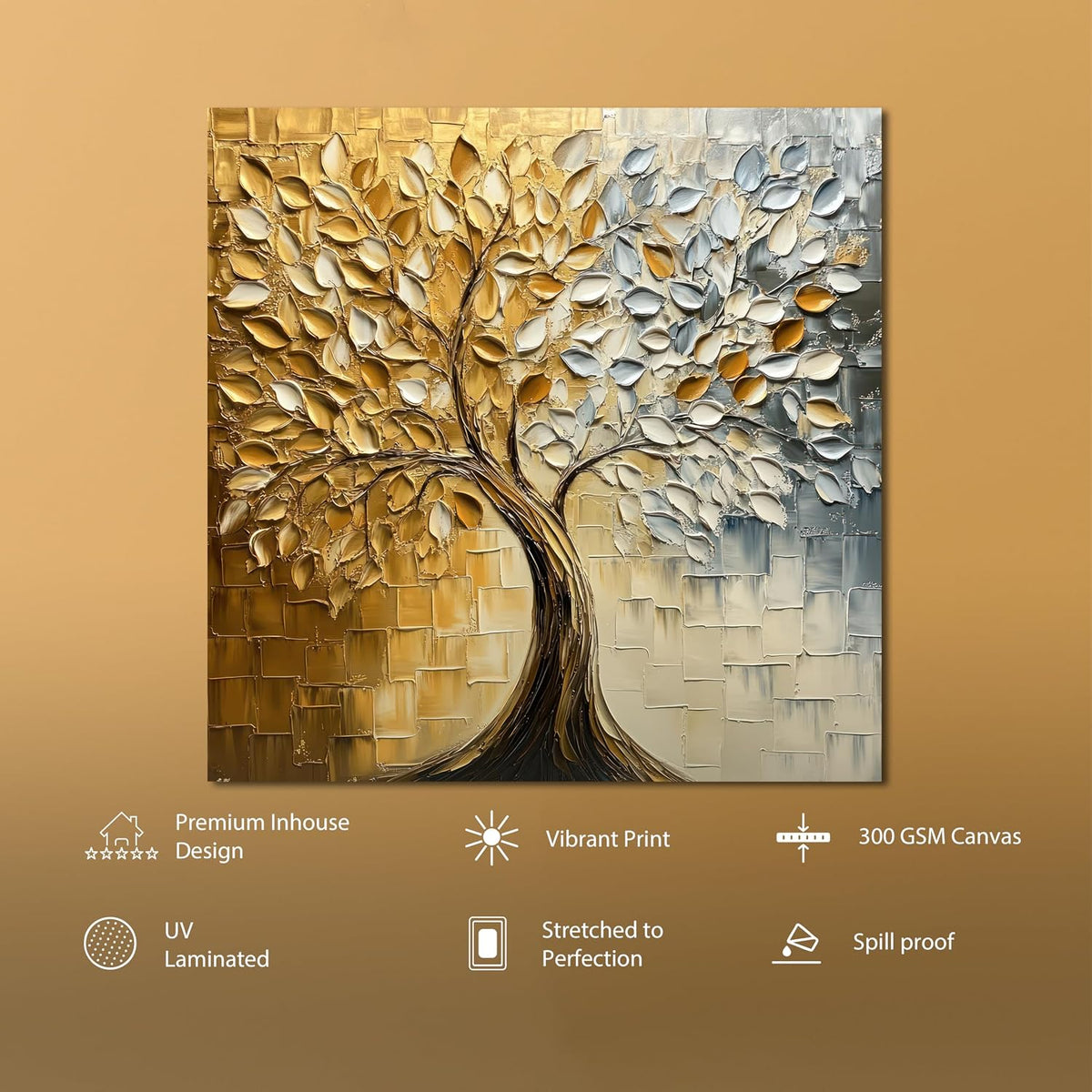 Abstract Tree Canvas Stretched Canvas Painting for Living Room | Modern Nature Artwork Wall Décor Art For Livingroom, Bedroom, Office, Hallways - 22x22 Inch