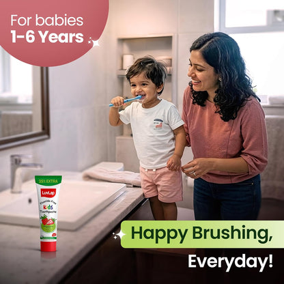 LuvLap Baby Toothpaste for Kids 80gm + 25% Extra, Strawberry Flavour, SLS & Fluoride Free Baby Toothpaste, Removes Plaque, Prevents Bacteria & Cavities, Ensures Healthy Teeth & Gums, 12M+(Pack of 1)