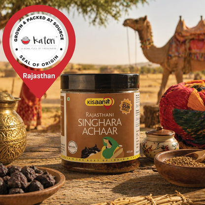 KisaanSay Rajasthani Water Chestnut Pickle 400GM | Rajasthani Singhara | Natural Sun Dried | Singhare ka Achar | Spicy Homemade Achaar With Mustard Oil | Teekha Ghar Ka Pickle | No Garlic | No Chemical Preservatives| spicy singhada pickle