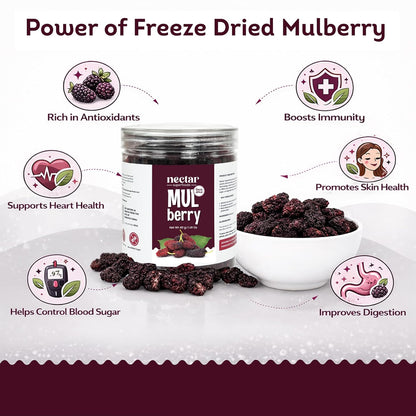 Nectar Superfoods Freeze Dried Mulberry - 40 grams Jar-Pack of 1 Nos | 100% Natural & Pure | No Preservatives, No Sugar Added, Vegan | Ideal for Cooking & Seasoning | Made in India
