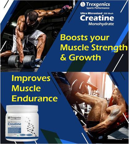 Trexgenics CREATINE MONOHYDRATE ULTRA MICRONIZED, Pure (83 Servings) Energy, Endurance, Sports Performance, Metabolism (250 gm)