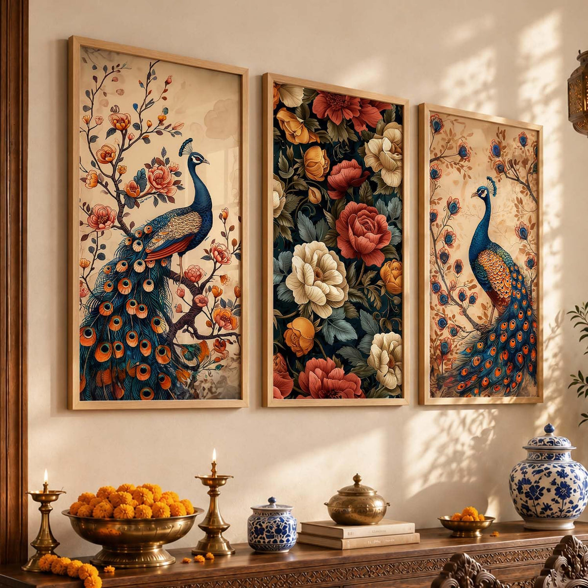 Indian Traditional Madhubani Big Size Art Home Decoration Wall Painting Art With Frame For Living Room Bed Room Hotel Wall DecorDigital Reprint Engineered Wood Set of 3 (1, 10x19 inch, Framed)